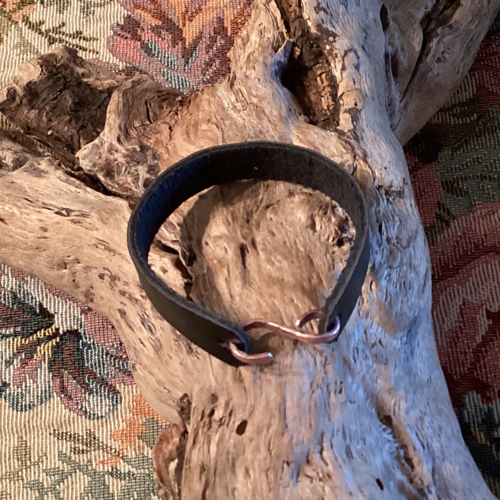 Black Leather Bracelet w/ Rose Gold S Hook